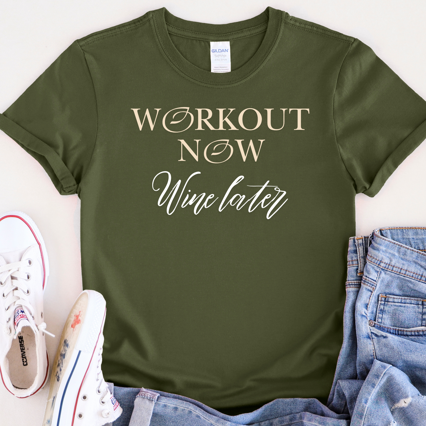 Workout now, wine later T-shirt